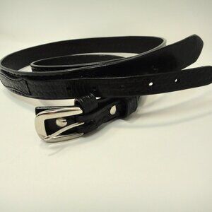 CABELA'S Black Leather Ranger Belt Sz 48 Silver Brass Buckle
